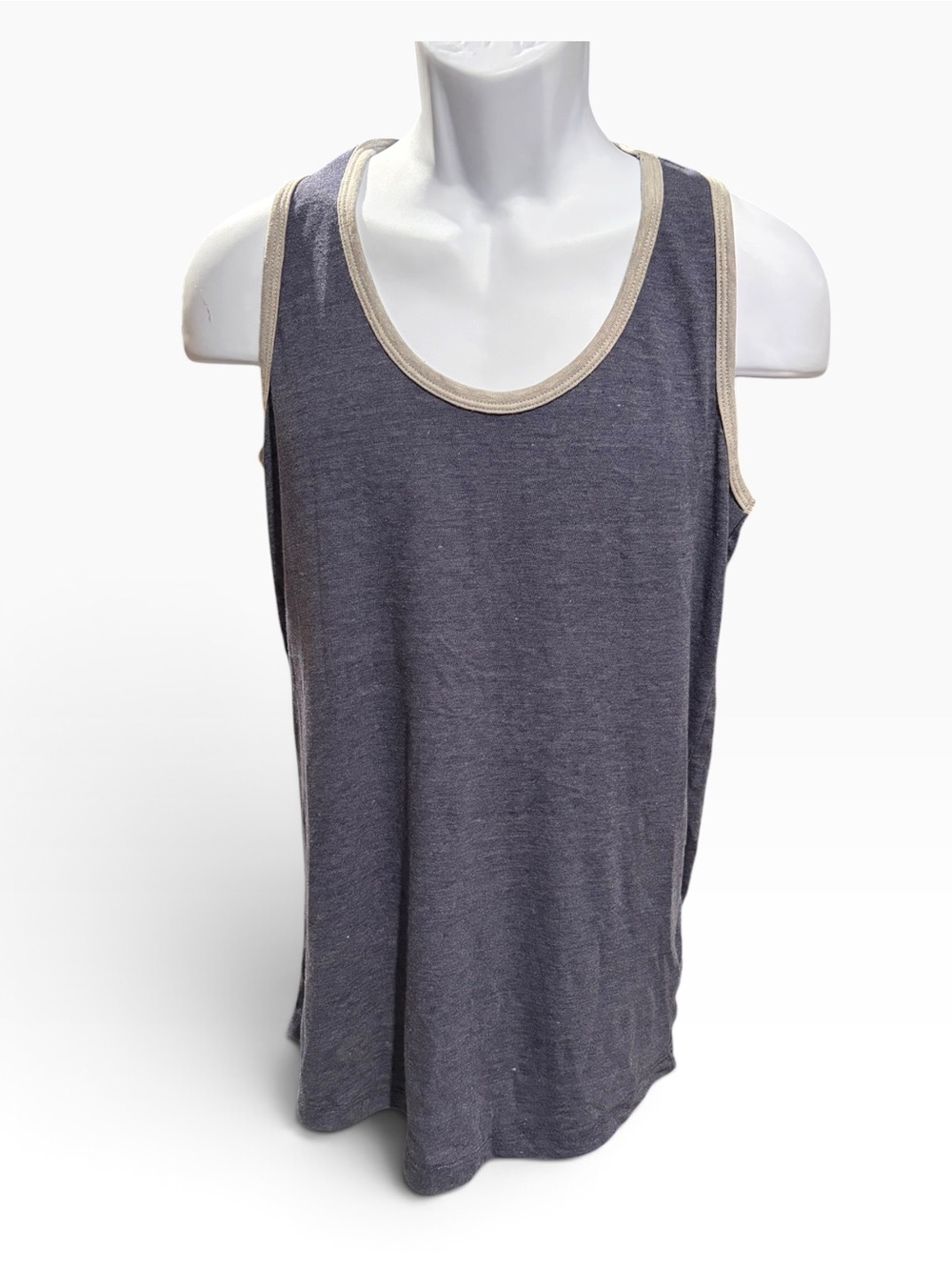 Heather Gray Racerback Tank Top Beige Trim Size L/G/G Casual Basic